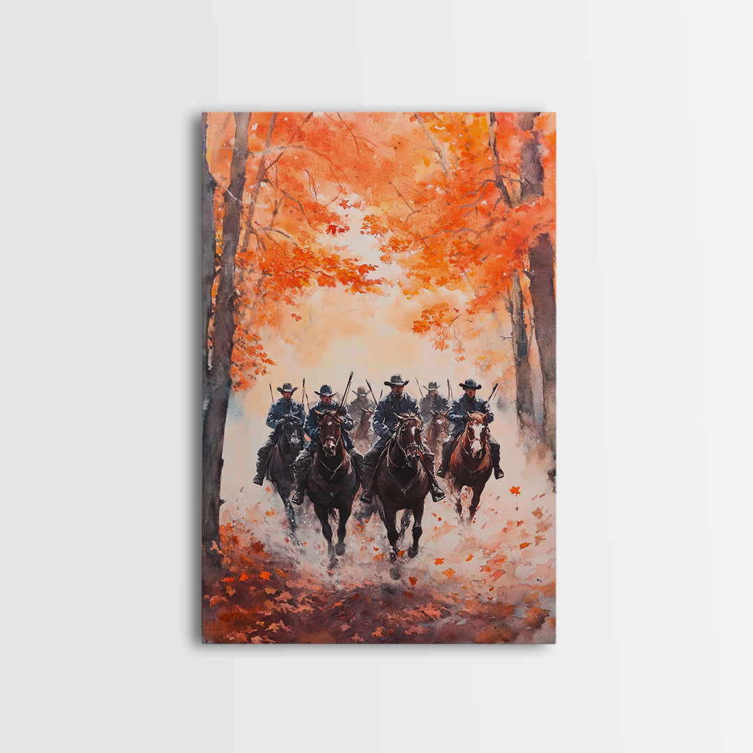 The Posse in Autumn, Wild West Decor, Framed Canvas Print, Manly Wall Art