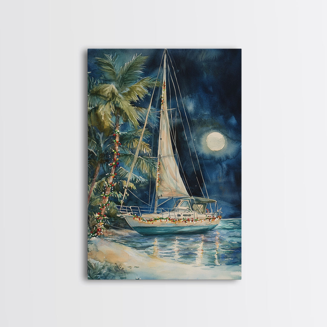 Sailboats In The Winter, Lake House Decor, Colorful Christmas Wall Art, Winter Decor, Holiday Art, Holiday Decor, Christmas handmade Art