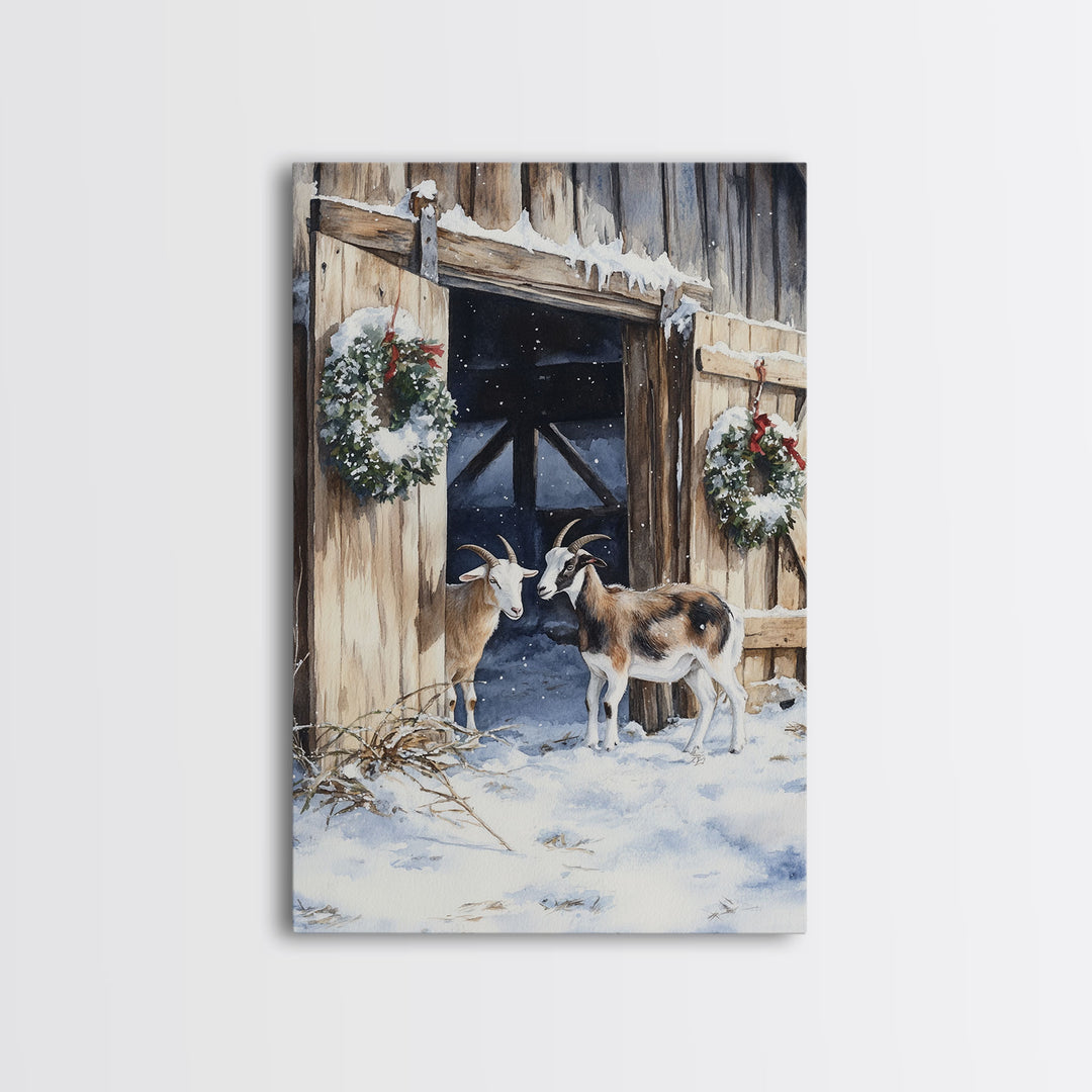 Cute Goats In The Winter, Rustic Farmhouse Wall Art, Holiday Gift, Gallery Wall Decor, Winter Vibes, Christmas 2024 Wall Art