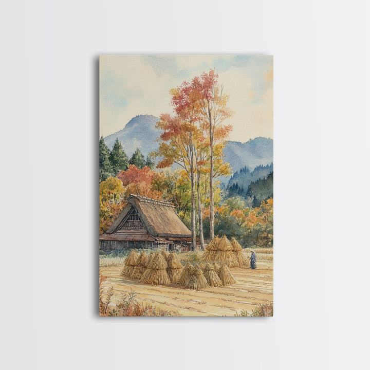 Fall Hay harvest, framed canvas print, autumn decor, fall wall art