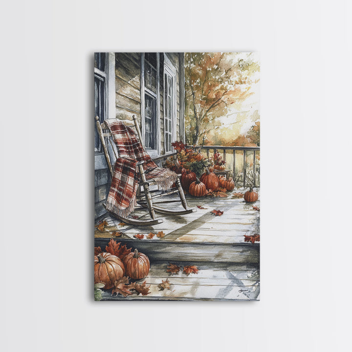 The Rocking Chair, Framed Canvas Print, Fall Decor, Christmas Plaid Art, Country Christmas Decor, Merry Christmas, Minimalist Art