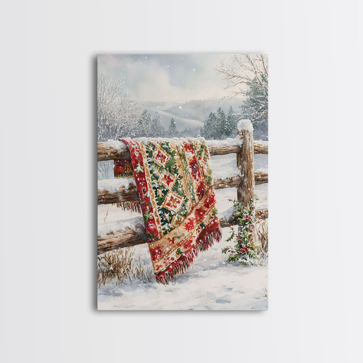 Cozy Winter Blanket Farmhouse Style Framed Canvas Print Christmas Decor Vintage Country Holiday Wall Art Best Gift Winter Wonderland