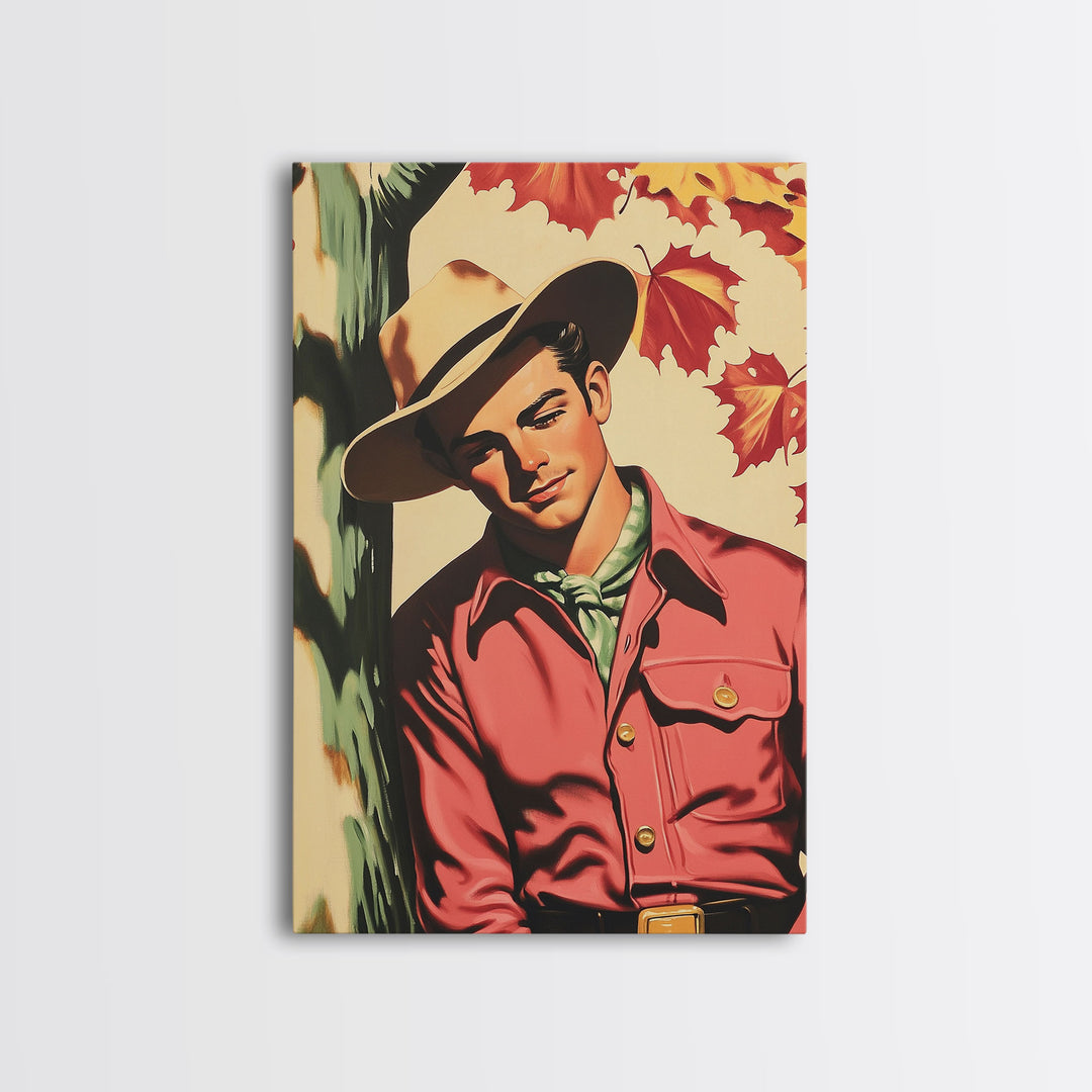 Vintage Fall Cowboy Framed Canvas Print - Retro Country Art Perfect Gift Idea 2024 Fall Decor - Warm Autumn Colorful Wall Art