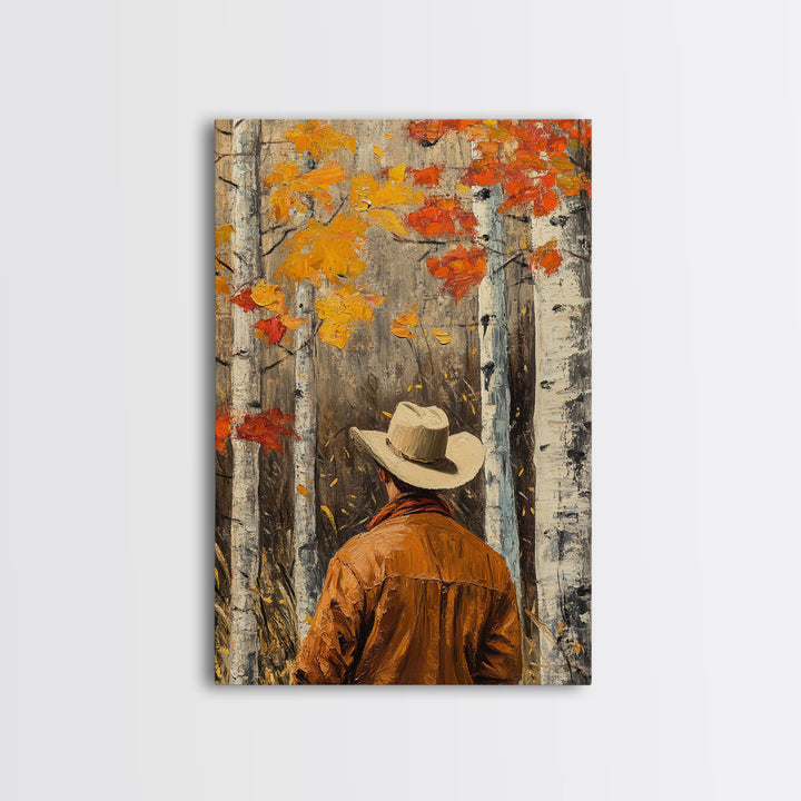 Cowboy in Autumn Forest Canvas Print with Vibrant Fall Colors, Western Art, Fall Wall Art, Seasonal Decor, Perfect Gift Idea, Canvas Print