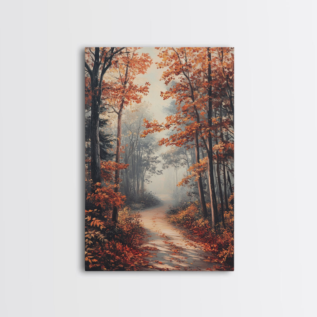 Path Through The Fall Leaves - Framed Canvas Print - Fall Decor - Autumn Gift Idea - Autumn Wall Art - Landscape Painting