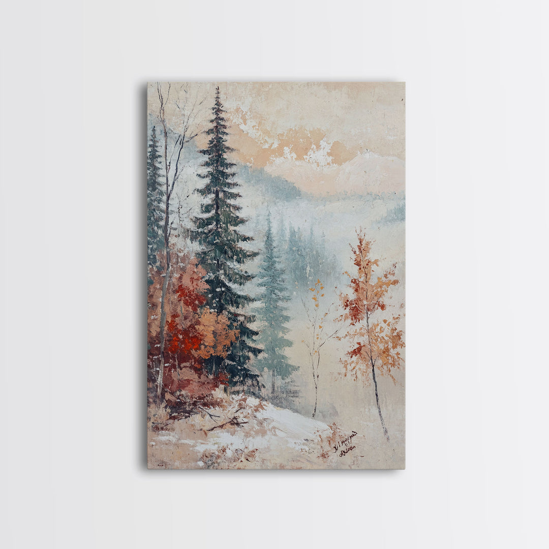 Winter Landscape Painting Print, Canvas Art, Retro Christmas Decor, Vintage Christmas Wall Art, Winter Wonderland