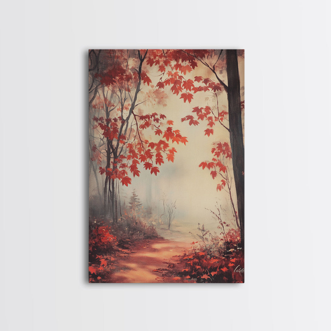 Framed Canvas Print of Autumn Path with Fall Leaves, Seasonal Wall Art, Modern Farmhouse, Gift Idea, Rustic Fall Decor, Autumn Landscape