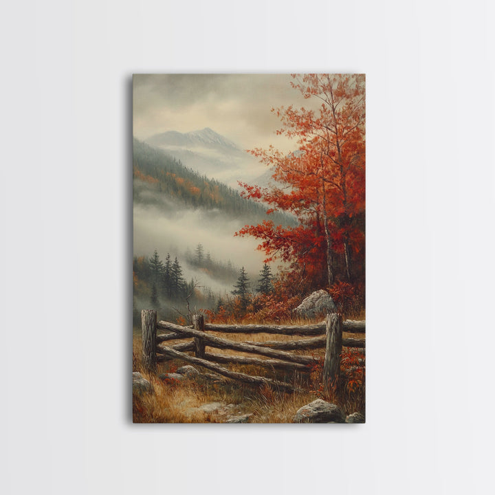 Canvas Print of Autumn Trees in Misty Landscape, Fall Wall Art, Moody Landscape, Modern Farmhouse, Best Gift Idea, Rustic Fall Decor