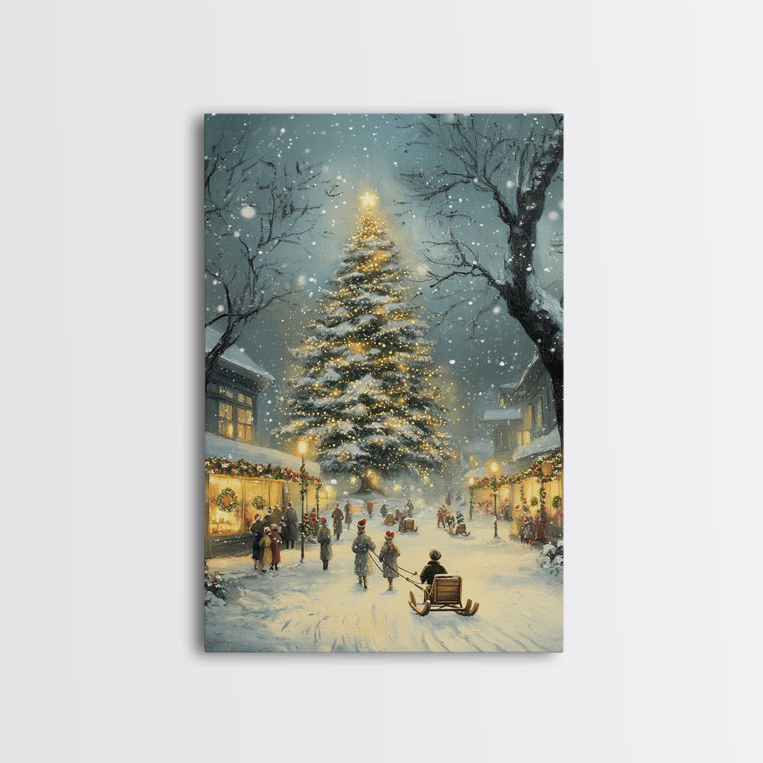 Christmas Tree Village Snowy Winter Scene Framed Canvas Print Christmas Wall Art Christmas Decor Christmas Tree Art Holiday Gift Winter Art