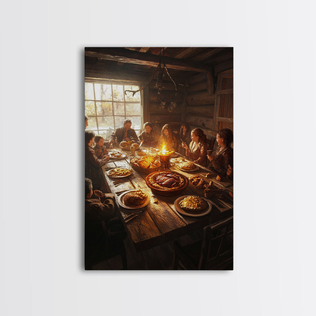 Rustic Family Christmas Dinner Framed Canvas Print Christmas Wall Art Farmhouse Christmas Decor Holiday Gift Christmas Art Country Decor