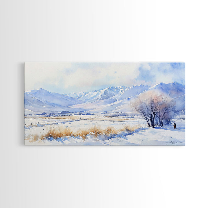 Winter's Tranquil Horizon - winter wall art, snowy mountain art, Christmas wall art, farmhouse Christmas decor, winter wonderland