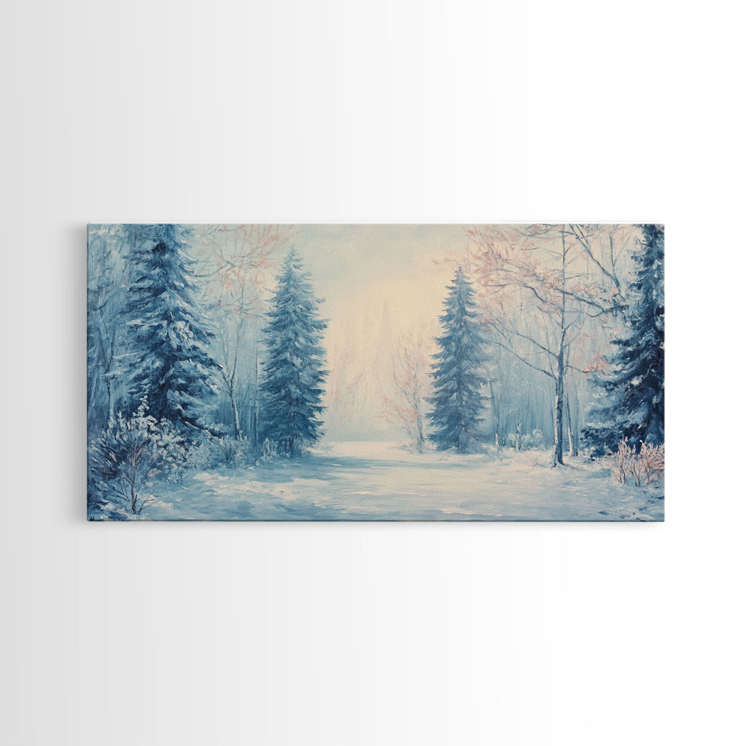 Winter Wonderland Watercolor Painting, Framed Canvas Print, Perfect Christmas Holiday Decor Wall Art for Cozy Winter Home Interiors