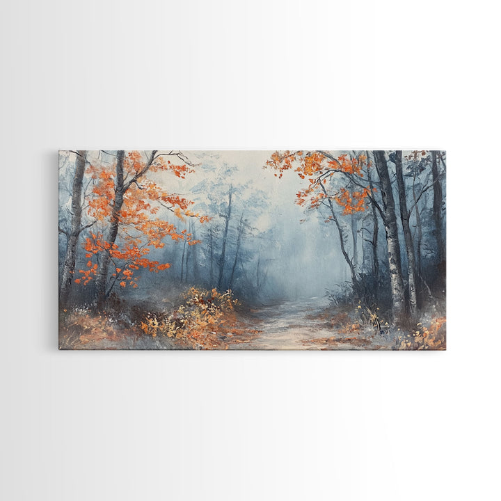 Winter Forest Path Framed Canvas Print, Misty Trees and Snow Scene, Landscape, Winter Wonderland Art, Christmas Home Decor, Holiday Gift