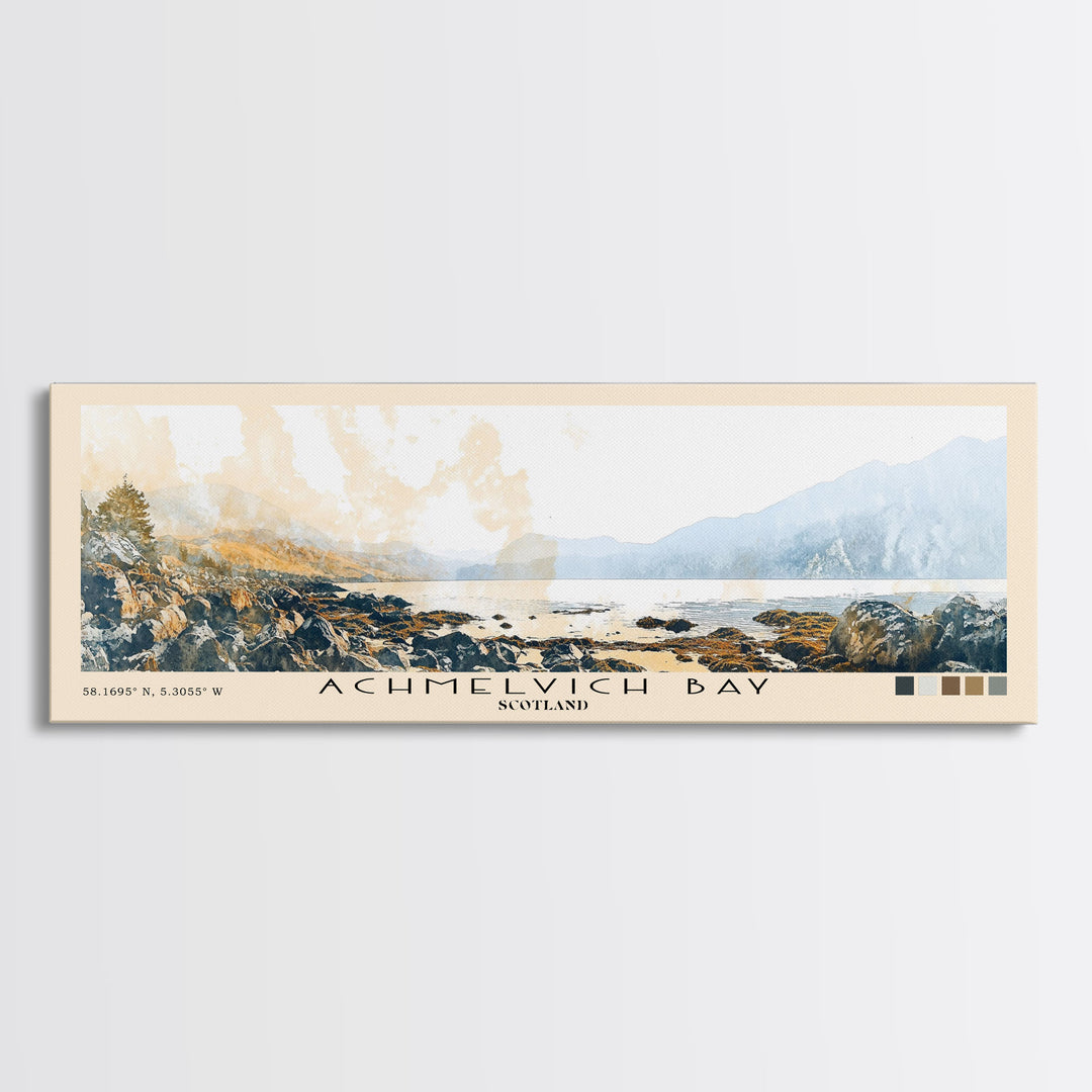 Achmelvich Bay, Scotland Watercolor Print, Vacation Gift, Scotland Wall Art, Beach Painting, Beach Decor, Large Wall Art, Wood Frame Art