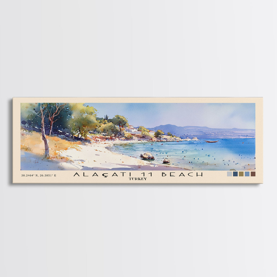 Alaçatı 11 Beach, Turkey Watercolor Beach Print, Vacation Gift, Turkey Wall Art, Beach Painting, Beach Decor, Beach Painting