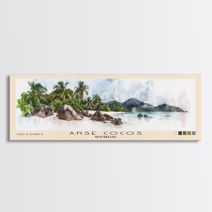 Anse Cocos, Seychelles Watercolor Beach Print, Vacation Gift, Seychelles Wall Art, Beach Painting, Beach Decor, Beach Painting