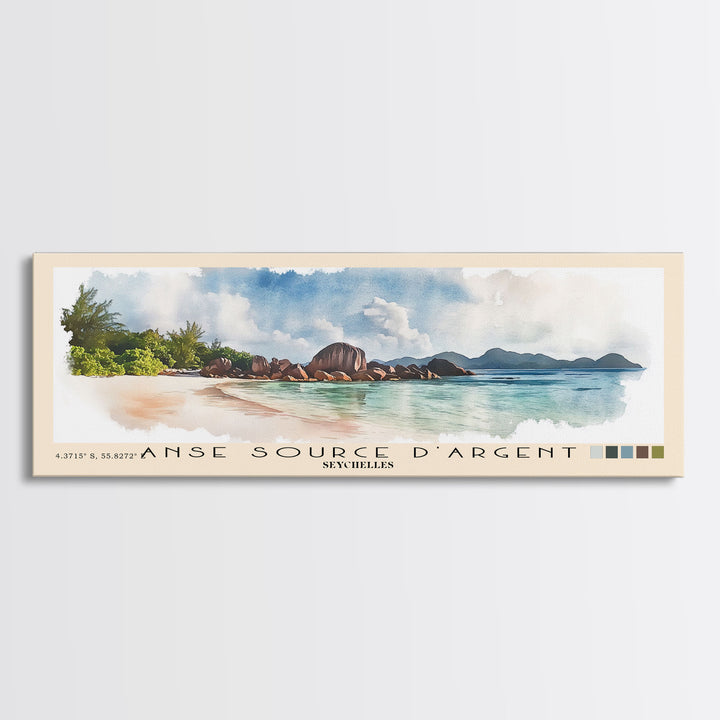 Anse Source d’Argent, Seychelles Watercolor Print, Vacation Gift, Seychelles Wall Art, Beach Painting, Beach Decor, Beach Or Lakehouse Art