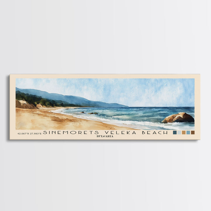 Sinemorets Veleka Beach, Bulgaria Watercolor Print, Vacation Gift, Bulgaria Wall Art, Beach Painting, Beach Decor, Large Wall Art, Wood Frame Art