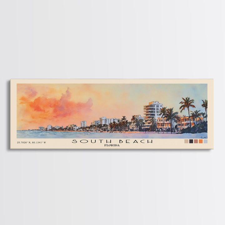 South Beach, Florida Watercolor Print, Vacation Gift, Florida Wall Art, Beach Painting, Beach Decor, Large Wall Art, Wood Frame Art