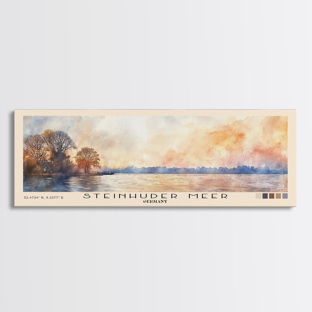 Steinhuder Meer, Germany Watercolor Beach Print, Vacation Gift, Germany Wall Art, Framed Canvas Print, Framed Beach Painting