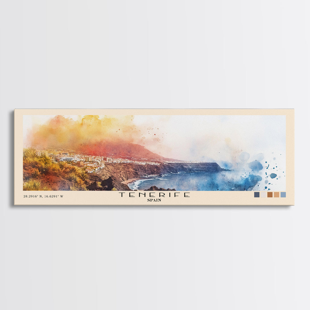 Tenerife, Spain Watercolor Beach Print, Vacation Gift, Spain Wall Art, Framed Canvas Print, Framed Beach Painting