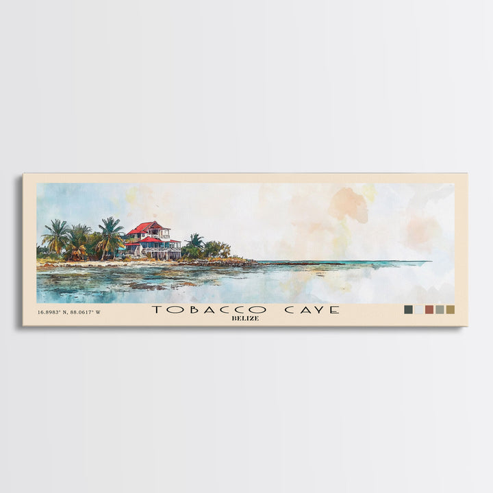 Tobacco Caye, Belize Watercolor Print, Vacation Gift, Belize Wall Art, Beach Painting, Beach Decor, Large Wall Art, Wood Frame Art