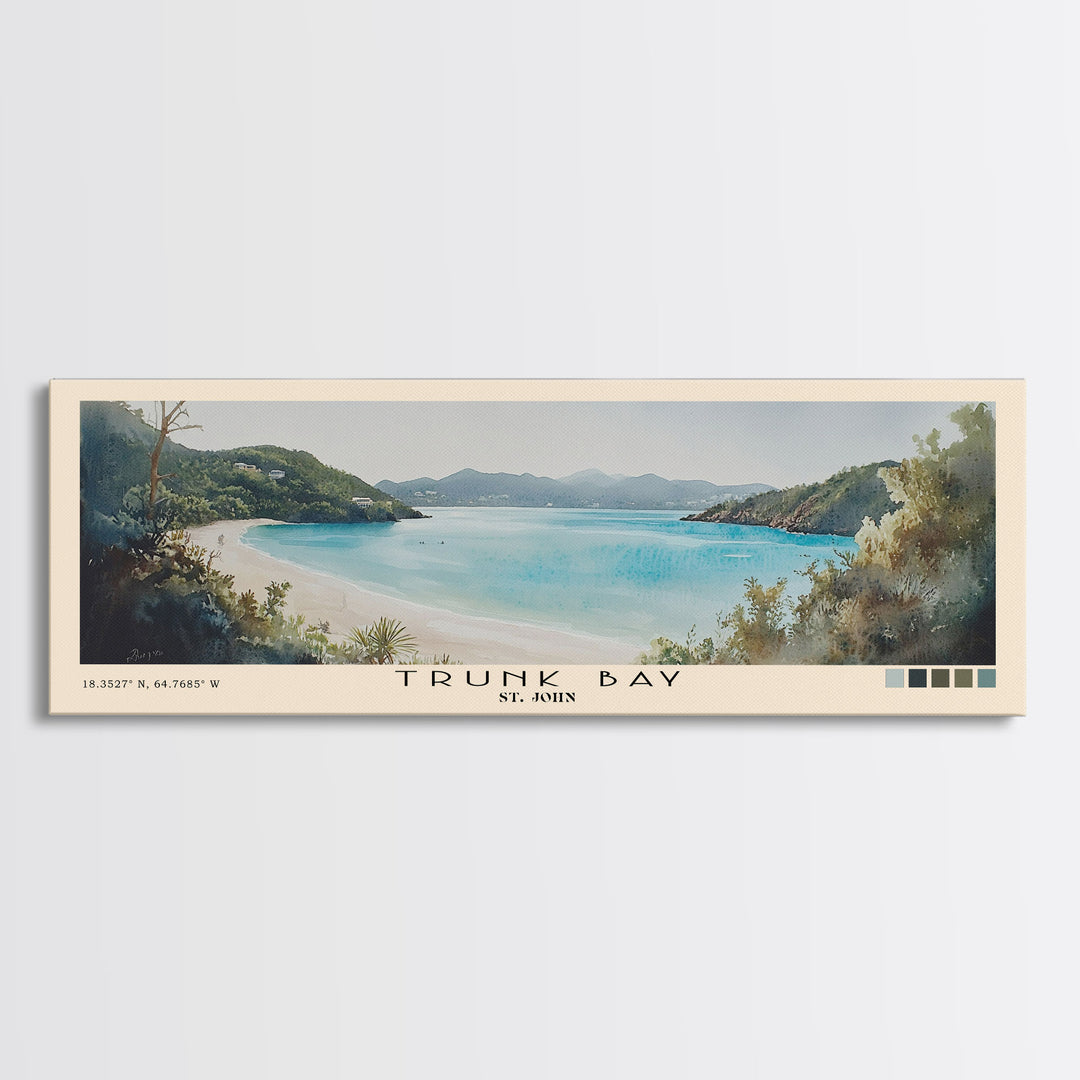 Trunk Bay, St. John Watercolor Print, Vacation Gift, St. John Wall Art, Beach Painting, Beach Decor, Large Wall Art, Wood Frame Art