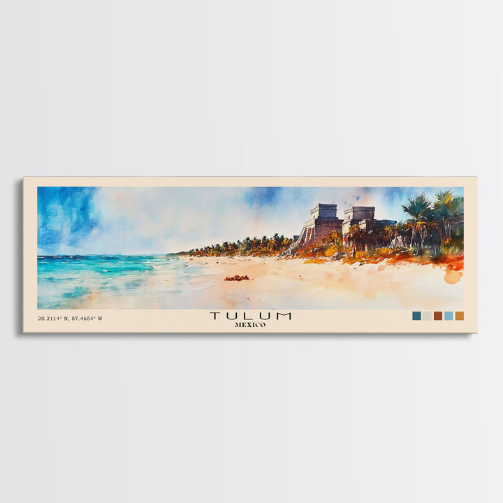 Tulum, Mexico Watercolor Print, Vacation Gift, Mexico Wall Art, Beach Painting, Beach Decor, Large Wall Art, Wood Frame Art