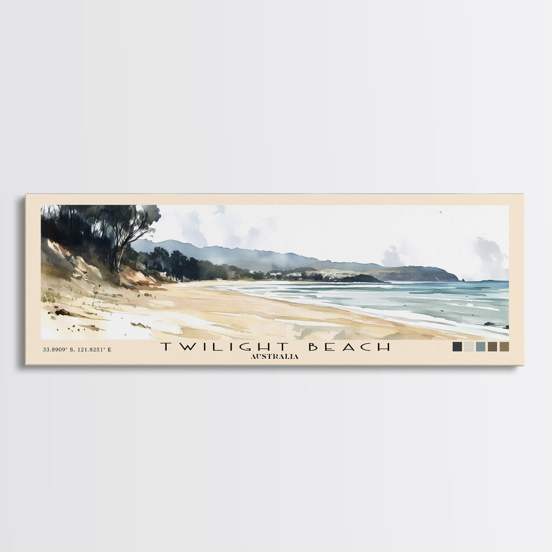 Twilight Beach, Australia Watercolor Beach Print, Vacation Gift, Australia Wall Art, Framed Canvas Print, Framed Beach Painting