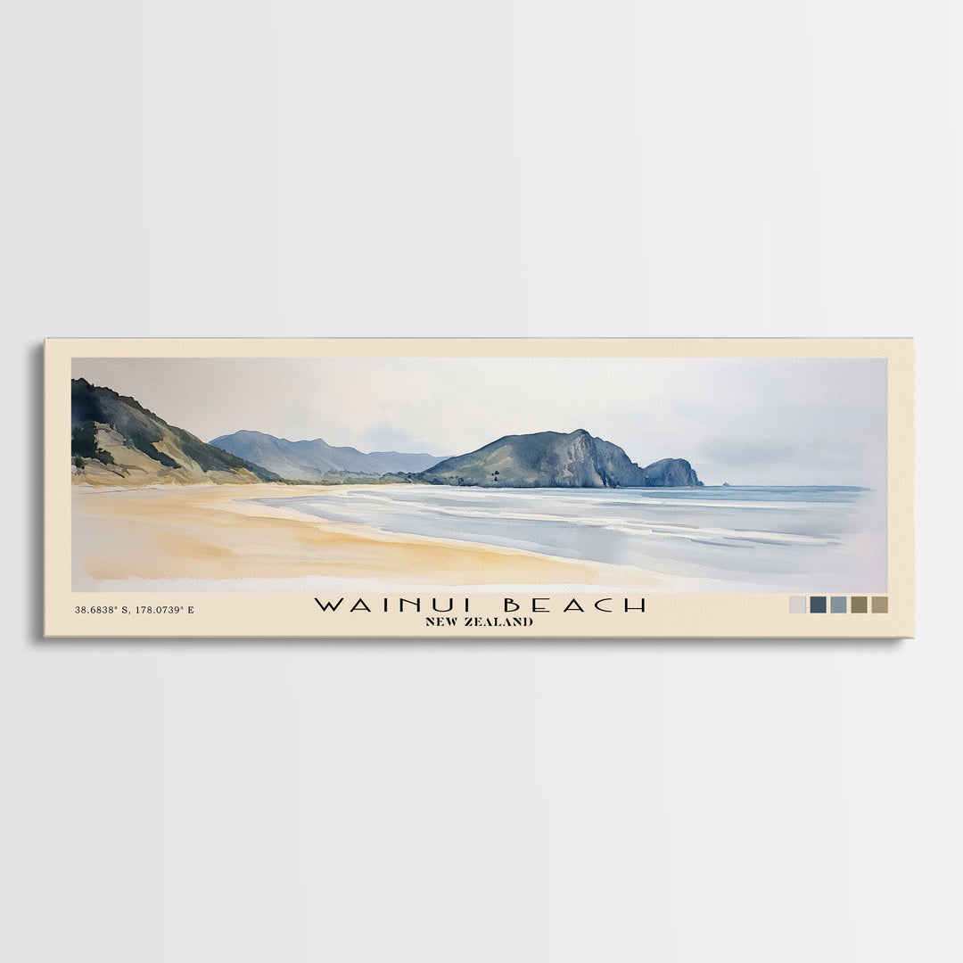 Wainui Beach, New Zealand Watercolor Print, Vacation Gift, New Zealand Wall Art, Beach Painting, Beach Decor, Large Wall Art, Wood Frame Art