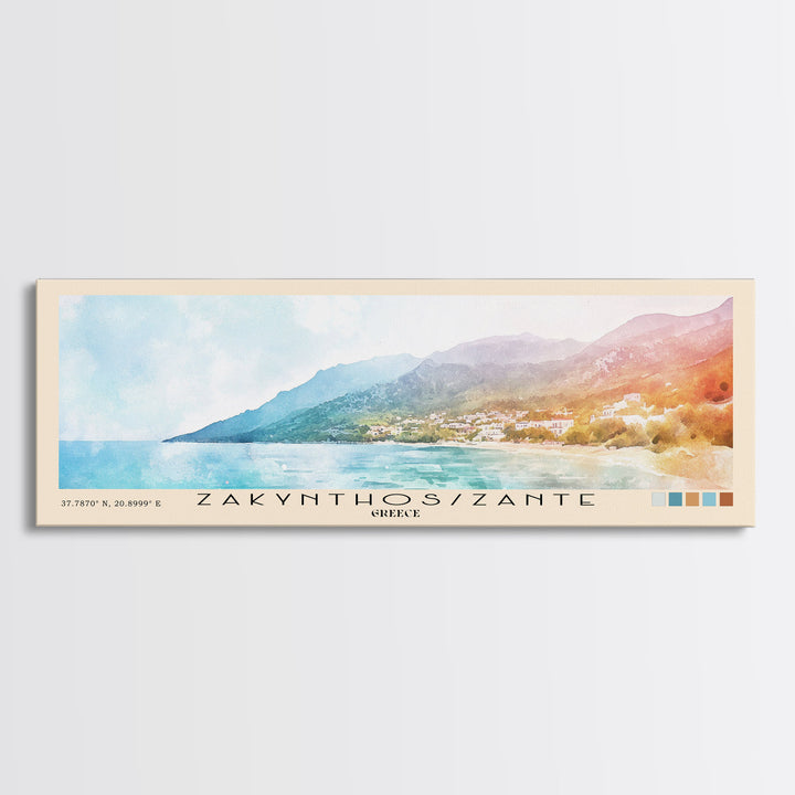 Zakynthos/Zante, Greece Watercolor Print, Vacation Gift, Greece Wall Art, Beach Painting, Beach Decor, Large Wall Art, Wood Frame Art