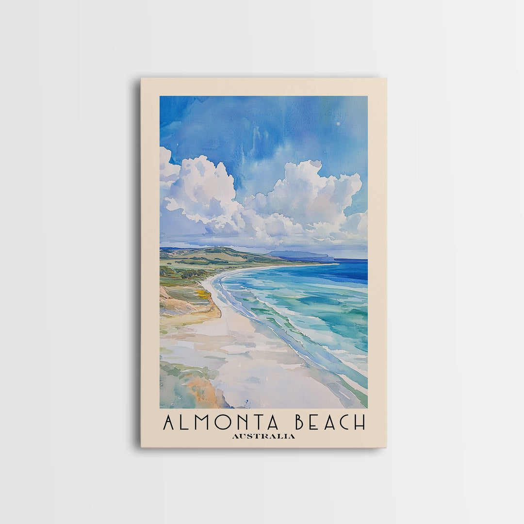 Almonta Beach, Australia Watercolor Beach Print, Vacation Gift, Australia Wall Art, Framed Canvas Print, Framed Beach Painting