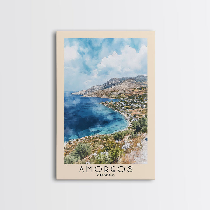 Amorgos, Greece Watercolor Print, Vacation Gift, Greece Wall Art, Beach Painting, Beach Decor, Large Wall Art, Wood Frame Art