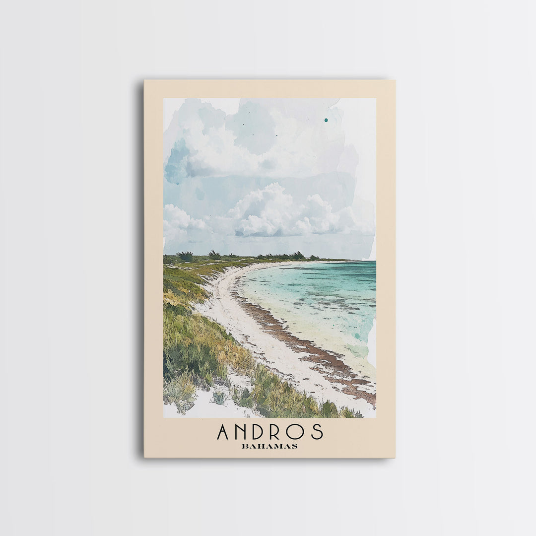 Andros, Bahamas Watercolor Beach Print, Vacation Gift, Bahamas Wall Art, Framed Canvas Print, Framed Beach Painting