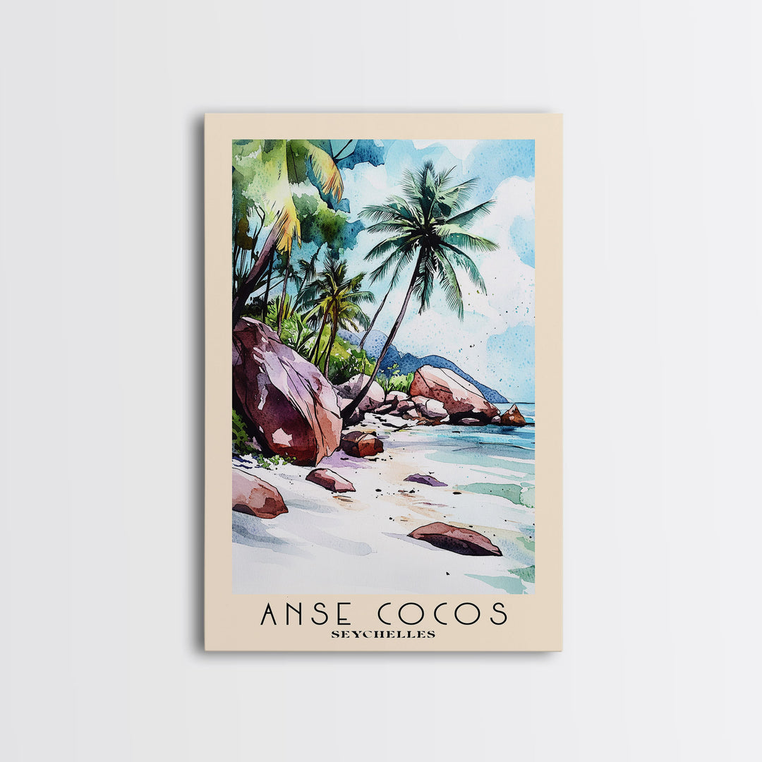 Anse Cocos, Seychelles Watercolor Beach Print, Vacation Gift, Seychelles Wall Art, Beach Painting, Beach Decor, Beach Painting