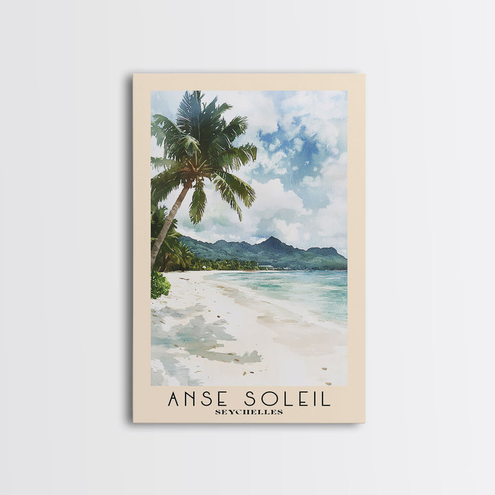 Anse Soleil, Seychelles Watercolor Beach Print, Vacation Gift, Seychelles Wall Art, Framed Canvas Print, Framed Beach Painting