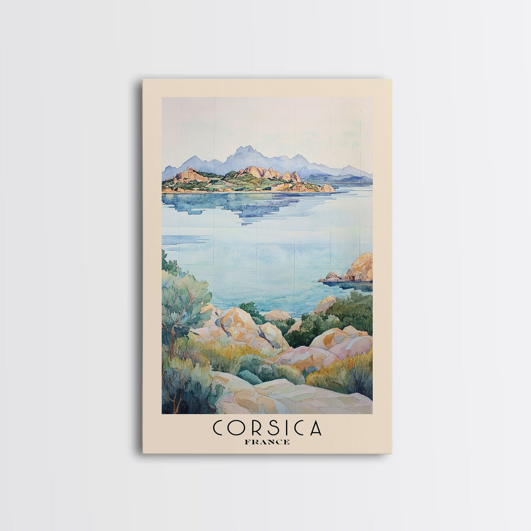 Corsica, France Watercolor Print, Vacation Gift, France Wall Art, Beach Painting, Beach Decor, Large Wall Art, Wood Frame Art