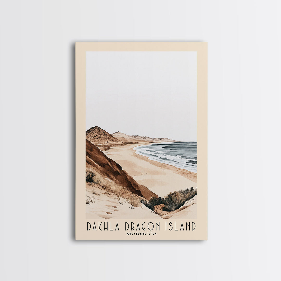 Dakhla dragon island, Morocco Watercolor Beach Print, Vacation Gift, Morocco Wall Art, Beach Painting, Beach Decor, Beach Painting