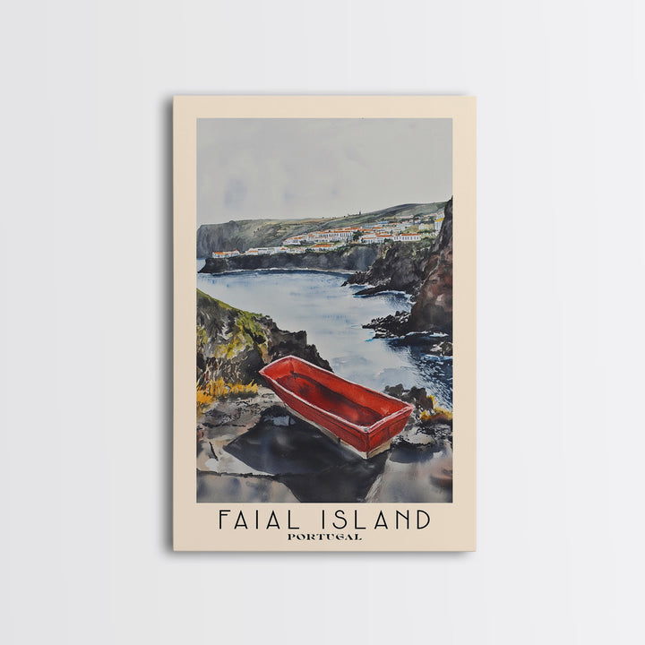 Faial Island, Portugal Watercolor Beach Print, Vacation Gift, Portugal Wall Art, Framed Canvas Print, Framed Beach Painting