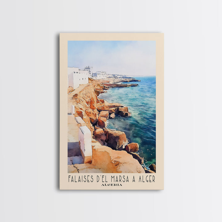 Falaises d’El Marsa a Alger, Algeria Watercolor Print, Vacation Gift, Algeria Wall Art, Beach Painting, Beach Decor, Beach Or Lakehouse Art