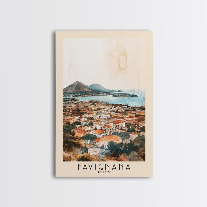 Favignana, Italy Watercolor Beach Print, Vacation Gift, Italy Wall Art, Framed Canvas Print, Framed Beach Painting