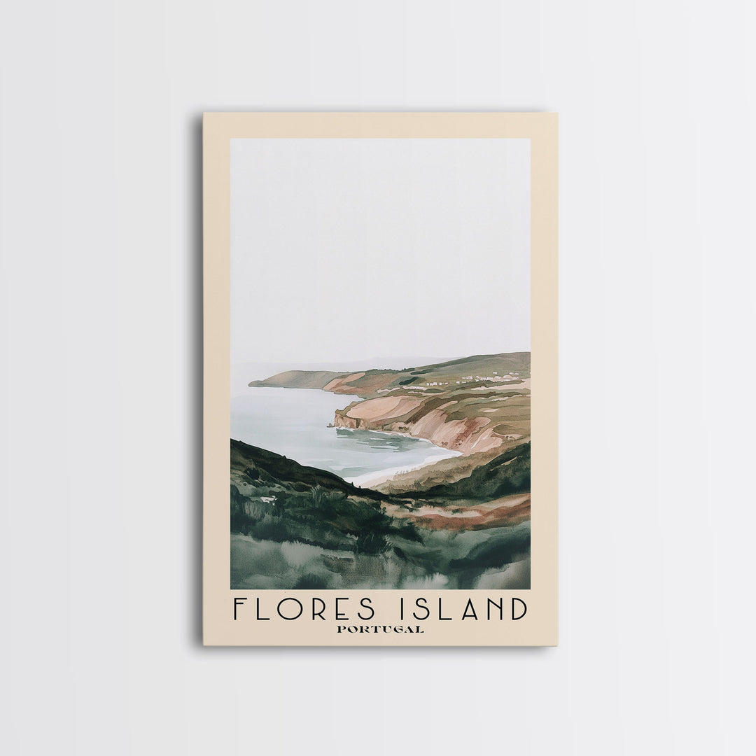 Flores Island, Portugal Watercolor Beach Print, Vacation Gift, Portugal Wall Art, Framed Canvas Print, Framed Beach Painting