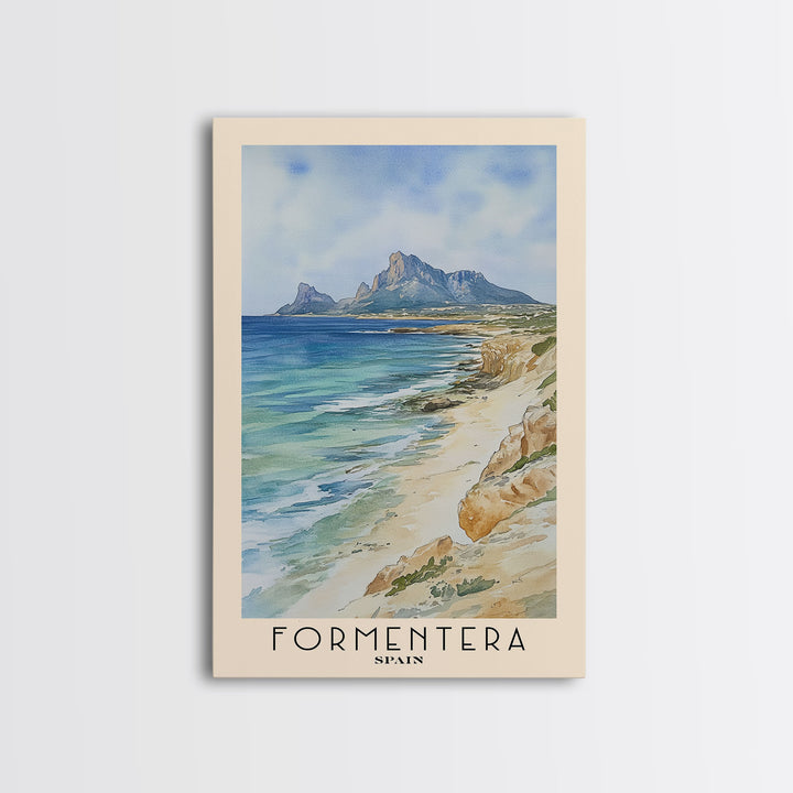 Formentera, Spain Watercolor Print, Vacation Gift, Spain Wall Art, Beach Painting, Beach Decor, Large Wall Art, Wood Frame Art