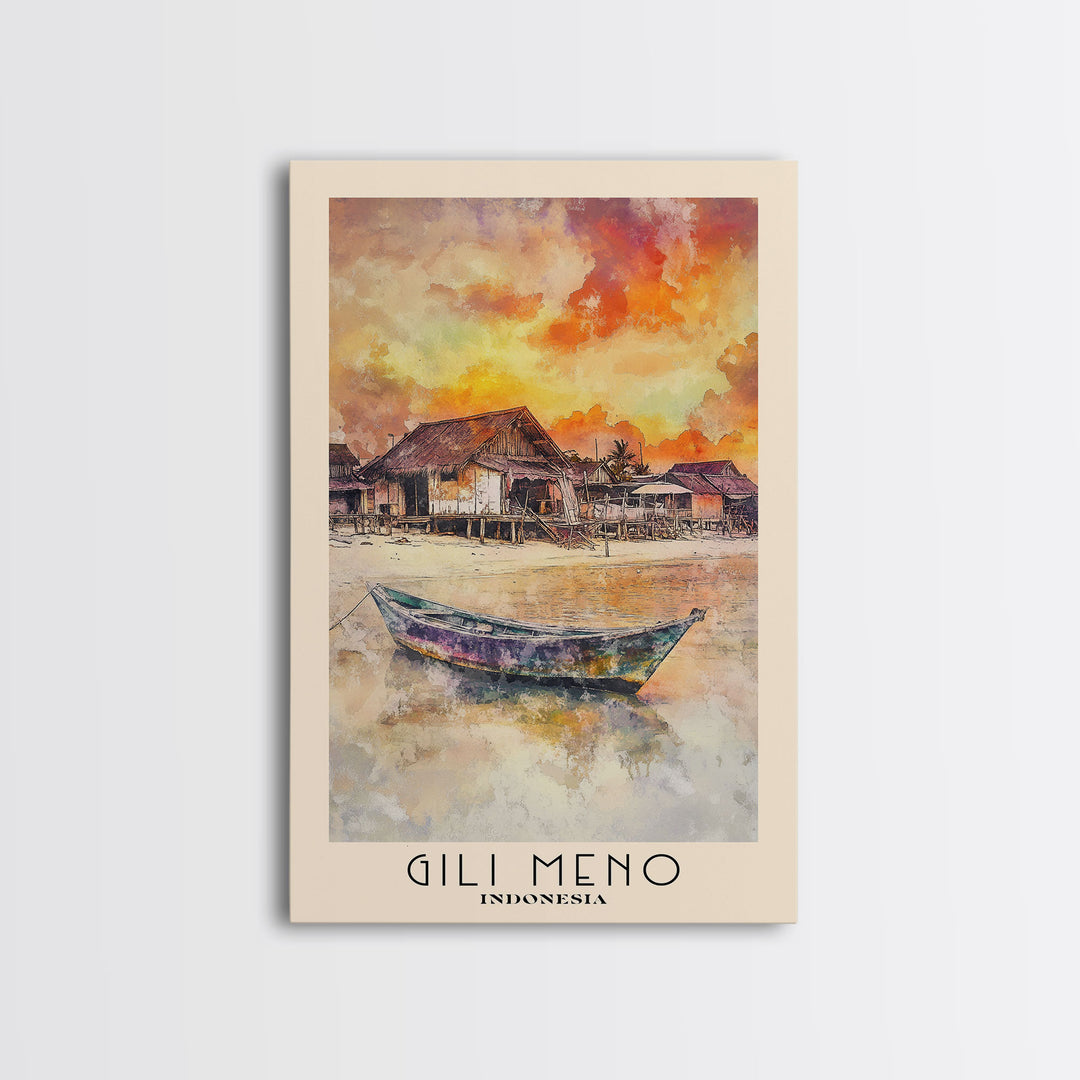 Gili Meno, Indonesia Watercolor Print, Vacation Gift, Indonesia Wall Art, Beach Painting, Beach Decor, Large Wall Art, Wood Frame Art