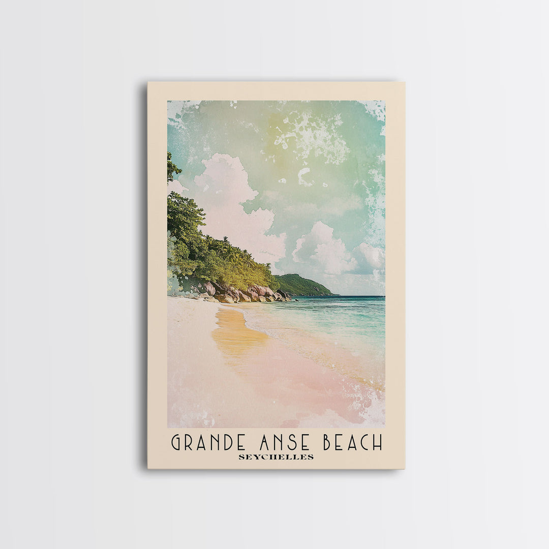 Grande Anse Beach, Seychelles Watercolor Print, Vacation Gift, Seychelles Wall Art, Beach Painting, Beach Decor, Large Wall Art, Wood Frame Art