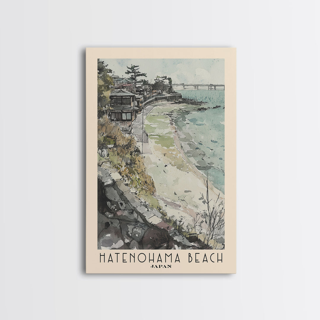 Hatenohama Beach, Japan Watercolor Print, Vacation Gift, Japan Wall Art, Beach Painting, Beach Decor, Large Wall Art, Wood Frame Art