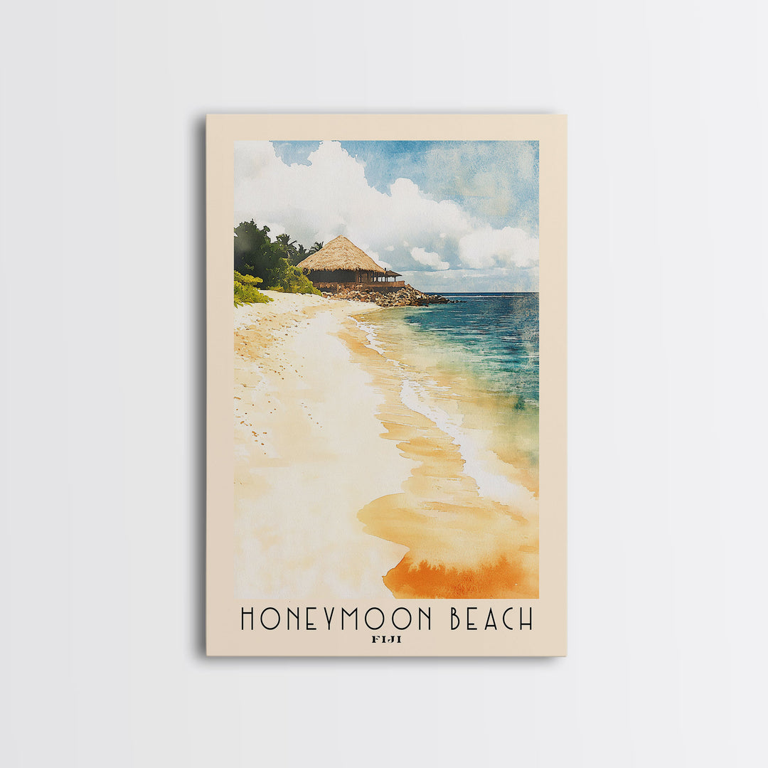 Honeymoon Beach, Fiji Watercolor Print, Vacation Gift, Fiji Wall Art, Beach Painting, Beach Decor, Large Wall Art, Wood Frame Art