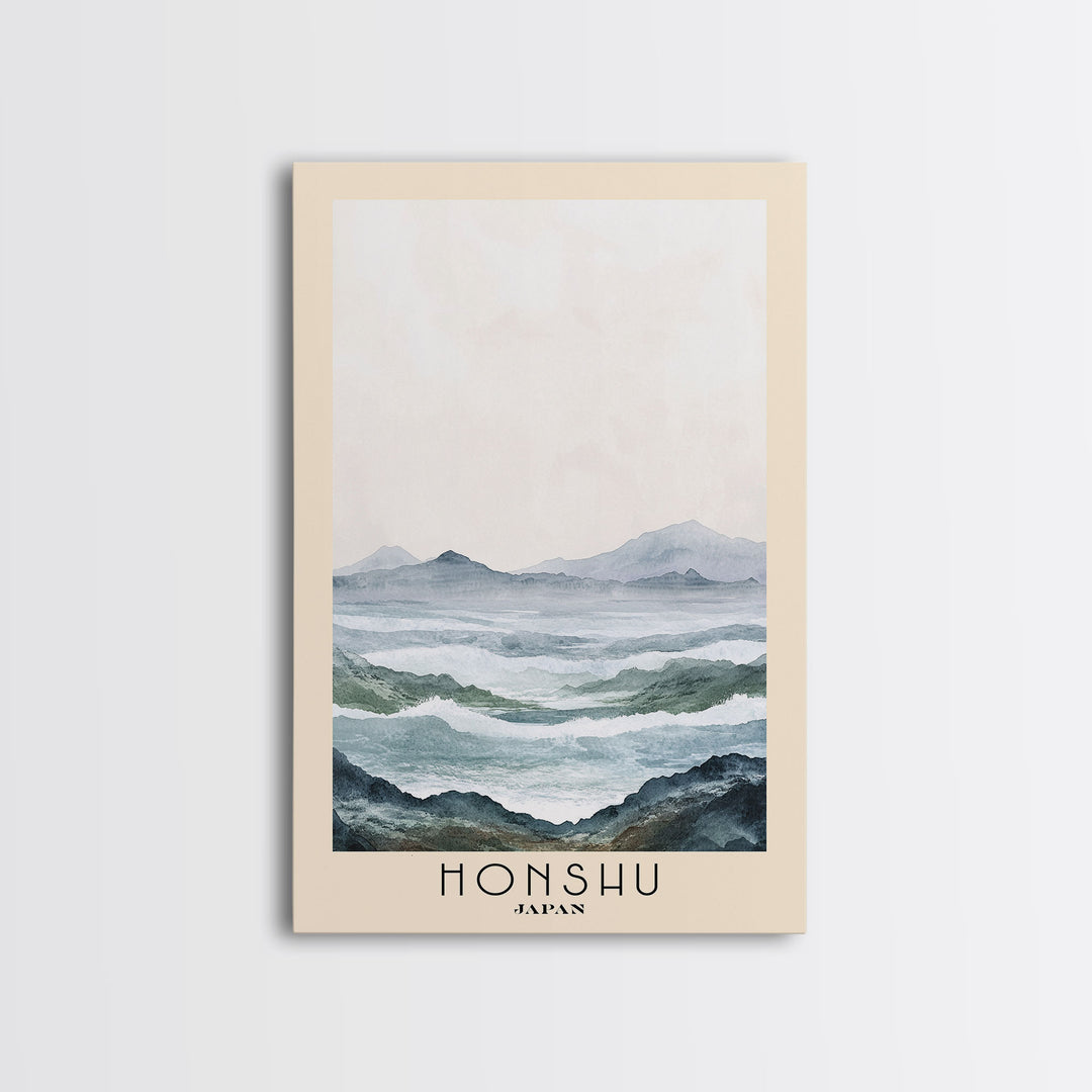 Honshu, Japan Watercolor Print, Vacation Gift, Japan Wall Art, Beach Painting, Beach Decor, Large Wall Art, Wood Frame Art