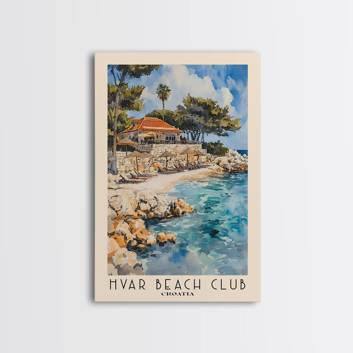 Hvar Beach Club, Croatia Watercolor Print, Vacation Gift, Croatia Wall Art, Beach Painting, Beach Decor, Large Wall Art, Wood Frame Art