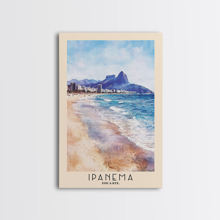 Ipanema, Brazil Watercolor Print, Vacation Gift, Brazil Wall Art, Beach Painting, Beach Decor, Large Wall Art, Wood Frame Art